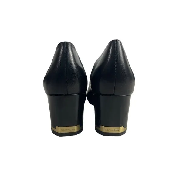 Calvin Klein Women's Black Leather Nita Kid Skin Block Heels Sz 9.5 - NWB