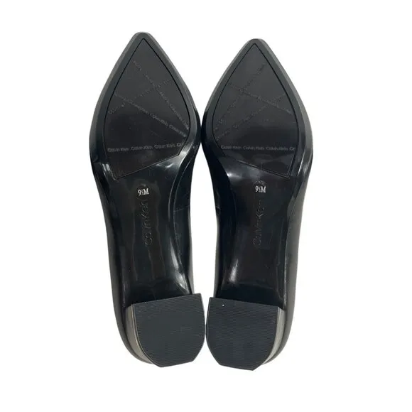 Calvin Klein Women's Black Leather Nita Kid Skin Block Heels Sz 9.5 - NWB
