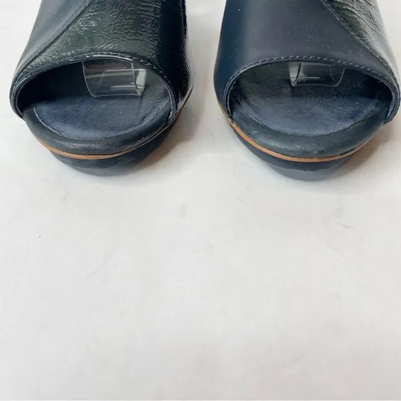 Camper Chunky Heel Leather Twins Navy Open Toe Slingback Heel