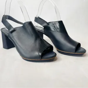Camper Chunky Heel Leather Twins Navy Open Toe Slingback Heel