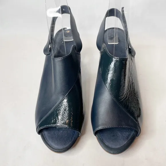Camper Chunky Heel Leather Twins Navy Open Toe Slingback Heel