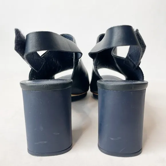 Camper Chunky Heel Leather Twins Navy Open Toe Slingback Heel