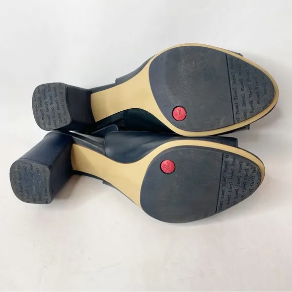 Camper Chunky Heel Leather Twins Navy Open Toe Slingback Heel