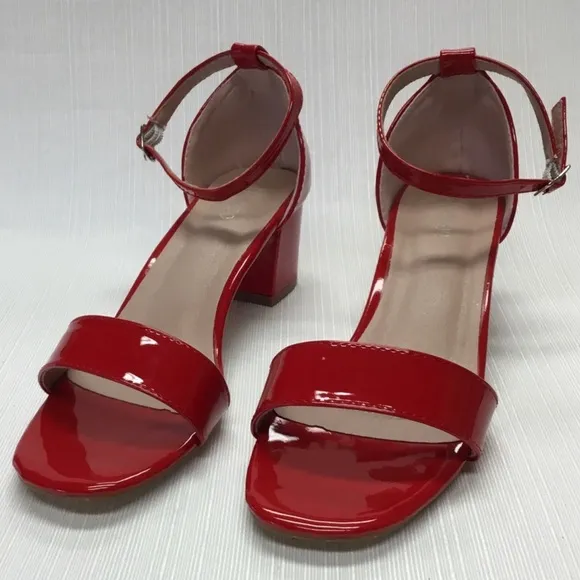 Camssoo Red Patent Leather Block Heels Size 9.5