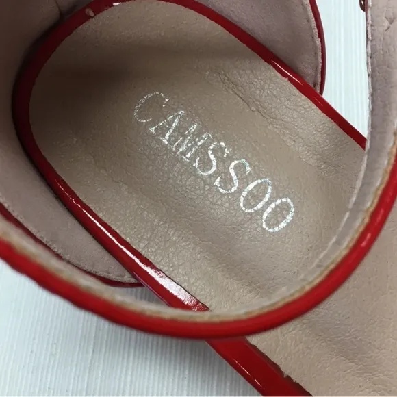Camssoo Red Patent Leather Block Heels Size 9.5
