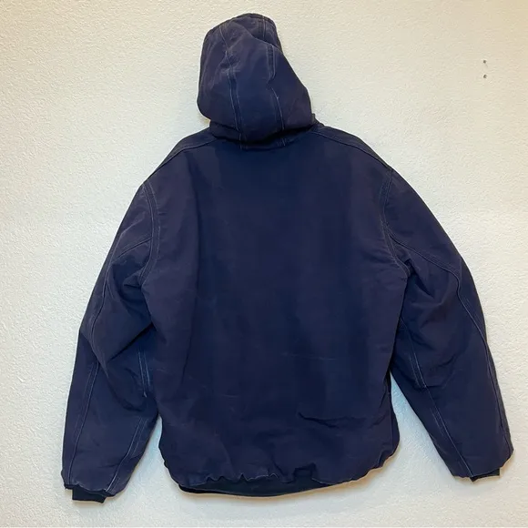 Carhartt Flame Resistant Duck Quilt Lined Hooded Jacket in Dark Navy size XL