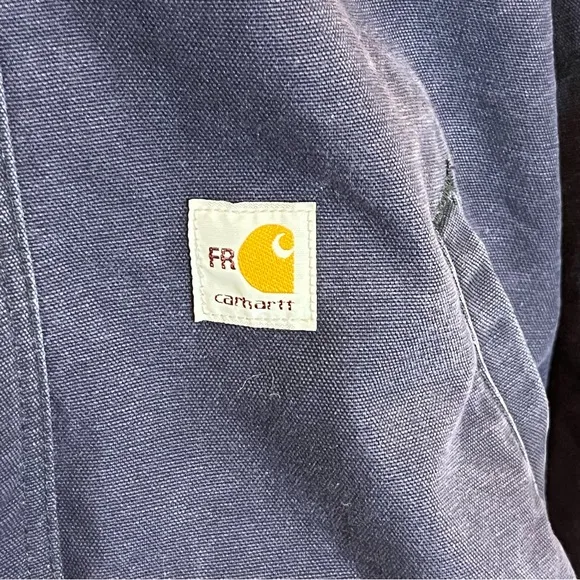 Carhartt Flame Resistant Duck Quilt Lined Hooded Jacket in Dark Navy size XL