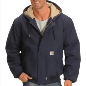 Carhartt Flame Resistant Duck Quilt Lined Hooded Jacket in Dark Navy size XL