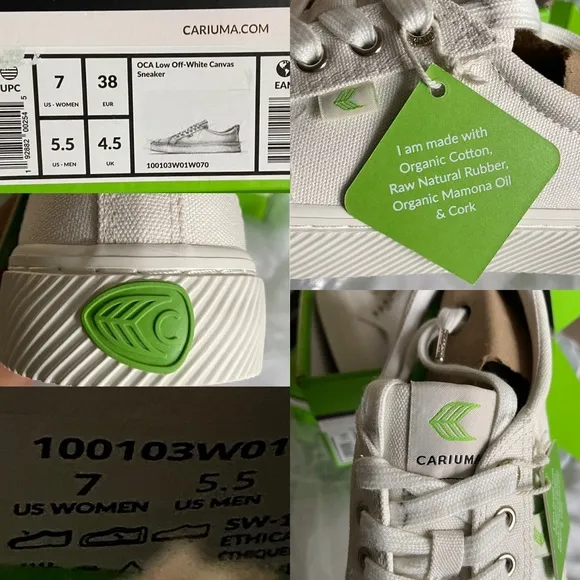 Cariuma Off White Canvas OCA Low Top Sneaker Unisex Women 7/Men 5.5 New