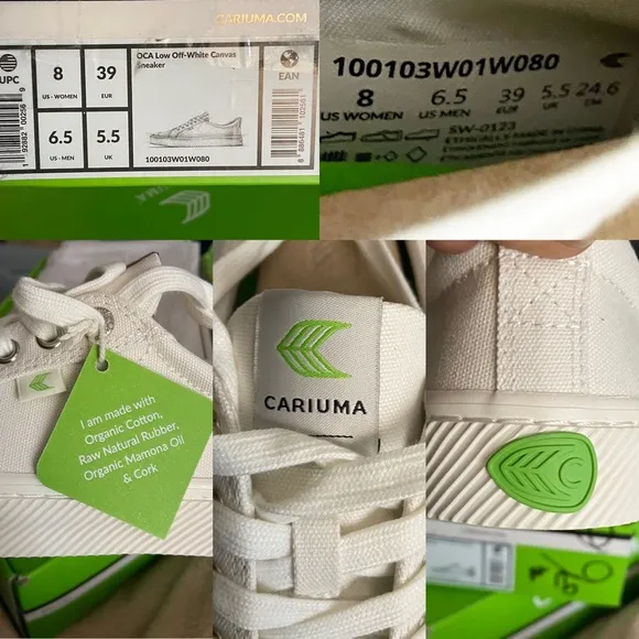 Cariuma Off White Canvas OCA Low Top Sneaker Unisex Women 8/Men 6.5 New