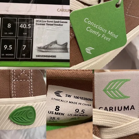 Cariuma Sand Contrast Thread Canvas OCA Low Top Sneakers Women 9.5/Men 8 New