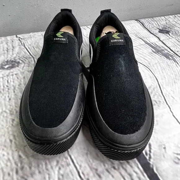 Cariuma Slip on Pro Skate Sneakers 7 Women 5.5 Men Black Suede Canvas Logo NIB