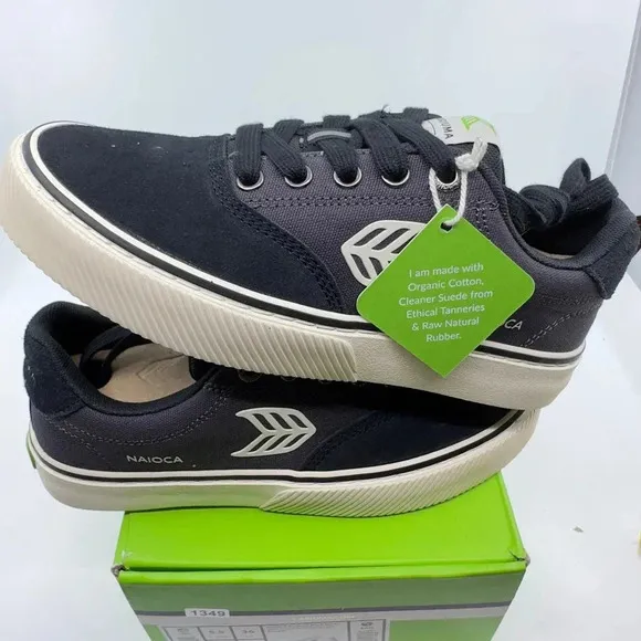 Cariuma Unisex NAIOCA PRO Suede Canvas Logo Sneaker Black Grey Ivory Size 4/5.5