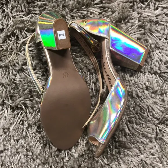 Carmen Steffens iridescent block peep toe heels