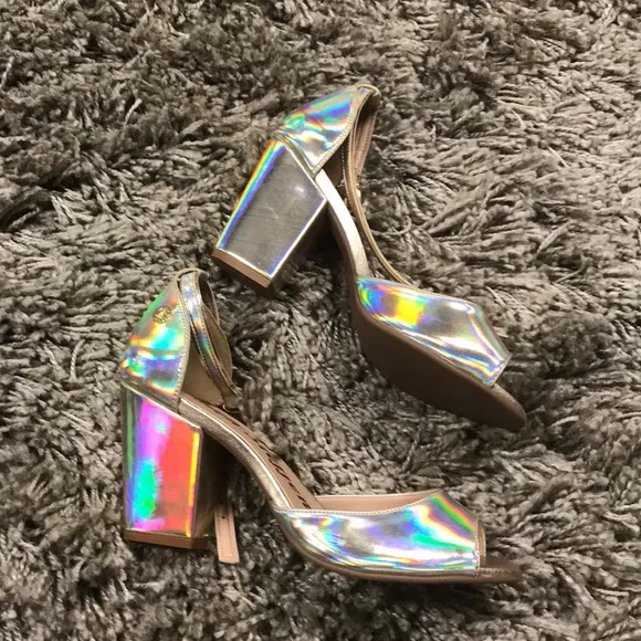 Carmen Steffens iridescent block peep toe heels