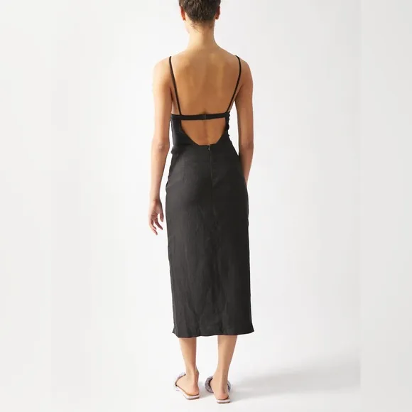 Casa | Raki Gaby Black Linen Knot Front Side Slit Midi Skirt EUC Size Medium