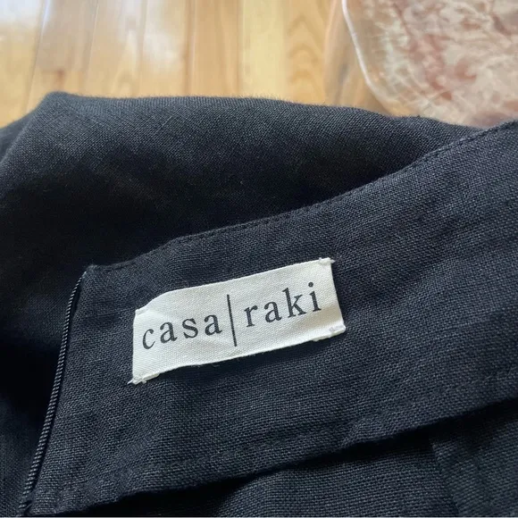 Casa | Raki Gaby Black Linen Knot Front Side Slit Midi Skirt EUC Size Medium