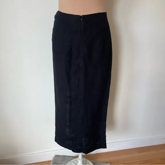 Casa | Raki Gaby Black Linen Knot Front Side Slit Midi Skirt EUC Size Medium