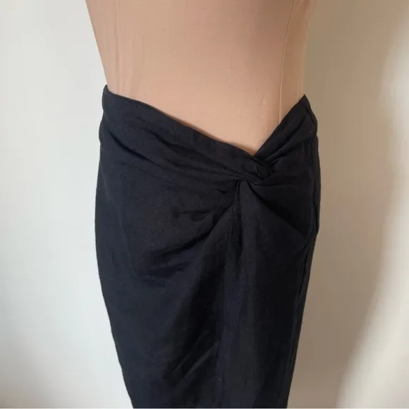 Casa | Raki Gaby Black Linen Knot Front Side Slit Midi Skirt EUC Size Medium