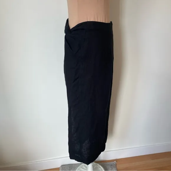 Casa | Raki Gaby Black Linen Knot Front Side Slit Midi Skirt EUC Size Medium
