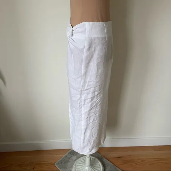 Casa | Raki Gaby White Linen Knot Front Side Slit Midi Skirt EUC Size Medium
