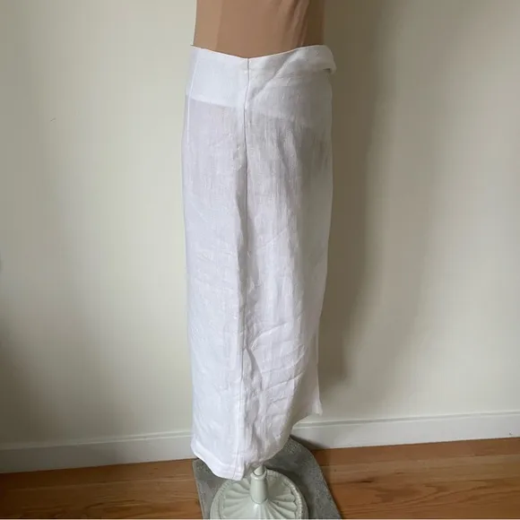 Casa | Raki Gaby White Linen Knot Front Side Slit Midi Skirt EUC Size Medium