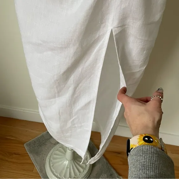Casa | Raki Gaby White Linen Knot Front Side Slit Midi Skirt EUC Size Medium