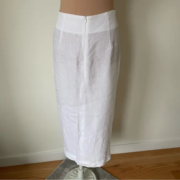 Casa | Raki Gaby White Linen Knot Front Side Slit Midi Skirt EUC Size Medium