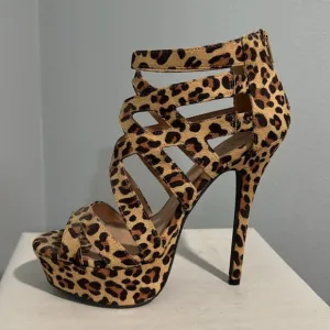 Cathy Jean Leopard Print Open Toe Ankle Platform Bootie Heels