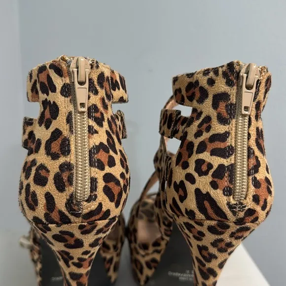 Cathy Jean Leopard Print Open Toe Ankle Platform Bootie Heels