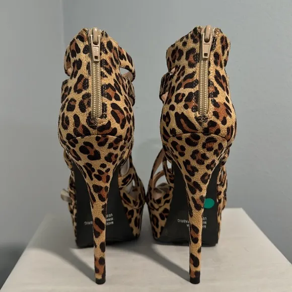 Cathy Jean Leopard Print Open Toe Ankle Platform Bootie Heels