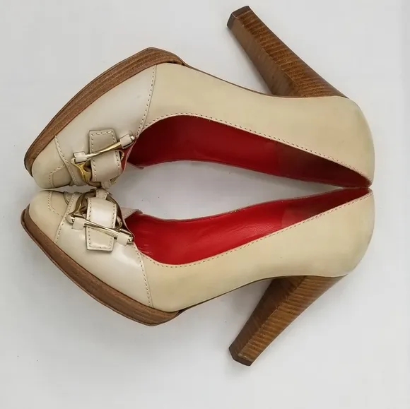 Celine Nude Leather Block Heels Pumps size 37