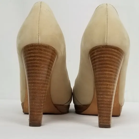 Celine Nude Leather Block Heels Pumps size 37