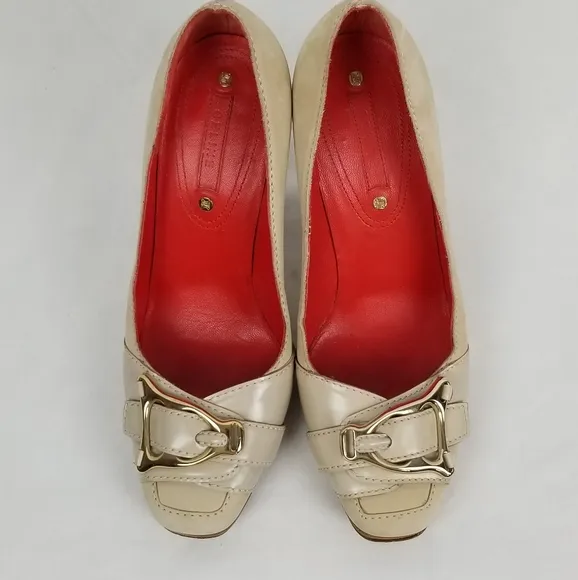 Celine Nude Leather Block Heels Pumps size 37
