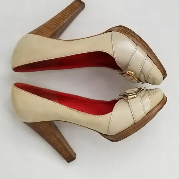 Celine Nude Leather Block Heels Pumps size 37