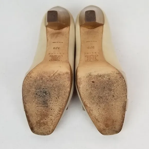 Celine Nude Leather Block Heels Pumps size 37