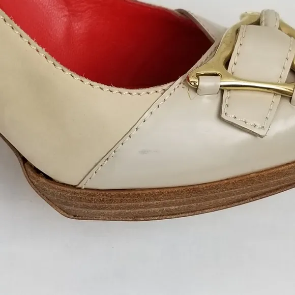 Celine Nude Leather Block Heels Pumps size 37