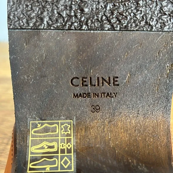 Celine Tan Leather Mule Clogs with Wooden Sole