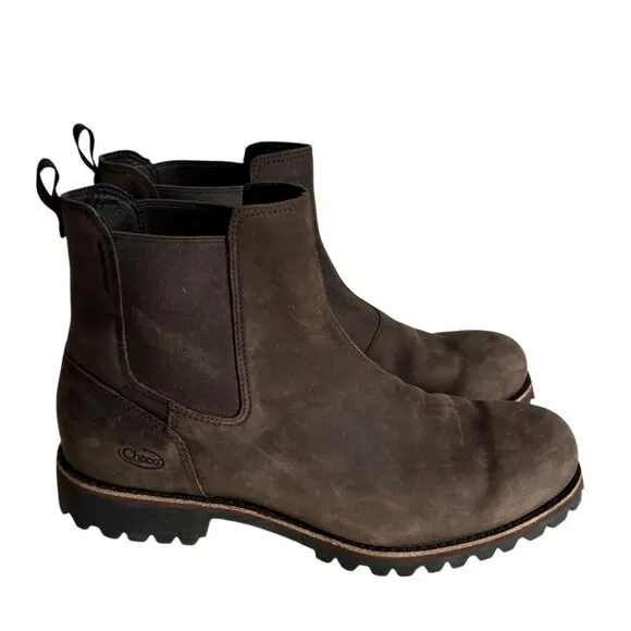 CHACO Men's Fields Chelsea Waterproof Casual Boot 12 Ankle Slip On Brown Leather