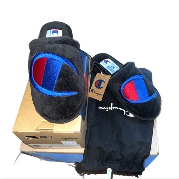 Champion Slipper Slides Terry Red Sleepover Collegiate fleece New w box