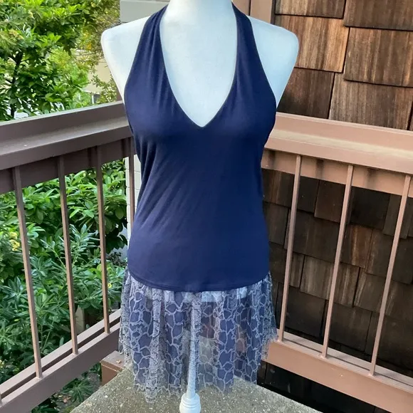 Chan Luu Blue sheer animal print elastic waist full mini skirt detached slip S