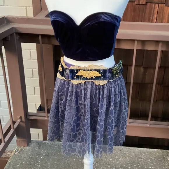 Chan Luu Blue sheer animal print elastic waist full mini skirt detached slip S