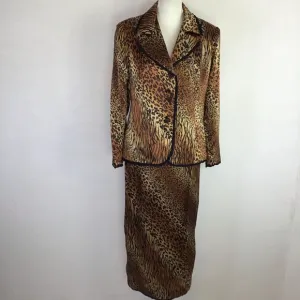 CHANCELLE WOMEN VINTAGE ELGANT 2 PIECE MULTI-ANIMAL PRINT BLAZER SKIRT SET SZ 12