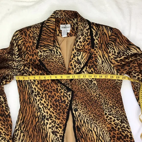 CHANCELLE WOMEN VINTAGE ELGANT 2 PIECE MULTI-ANIMAL PRINT BLAZER SKIRT SET SZ 12