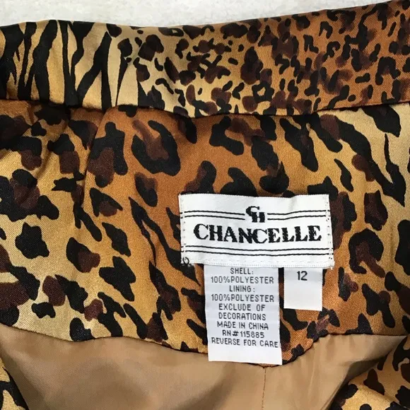 CHANCELLE WOMEN VINTAGE ELGANT 2 PIECE MULTI-ANIMAL PRINT BLAZER SKIRT SET SZ 12