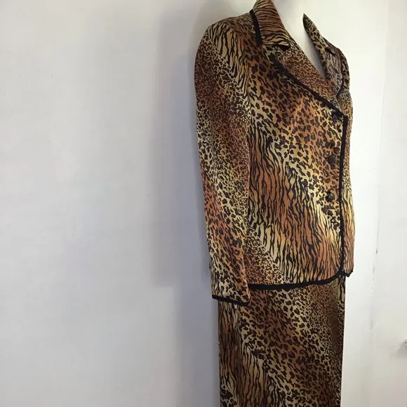 CHANCELLE WOMEN VINTAGE ELGANT 2 PIECE MULTI-ANIMAL PRINT BLAZER SKIRT SET SZ 12