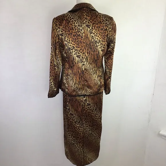 CHANCELLE WOMEN VINTAGE ELGANT 2 PIECE MULTI-ANIMAL PRINT BLAZER SKIRT SET SZ 12