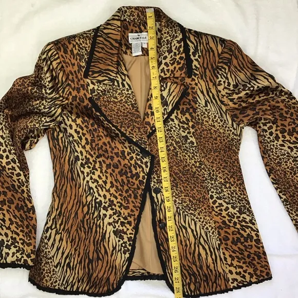 CHANCELLE WOMEN VINTAGE ELGANT 2 PIECE MULTI-ANIMAL PRINT BLAZER SKIRT SET SZ 12