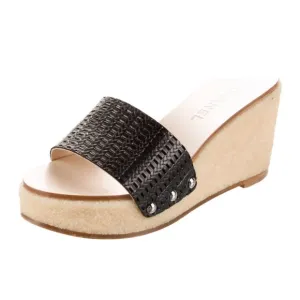 Chanel interlocking slides wedge sandal leather rubber sole authentic 41 10