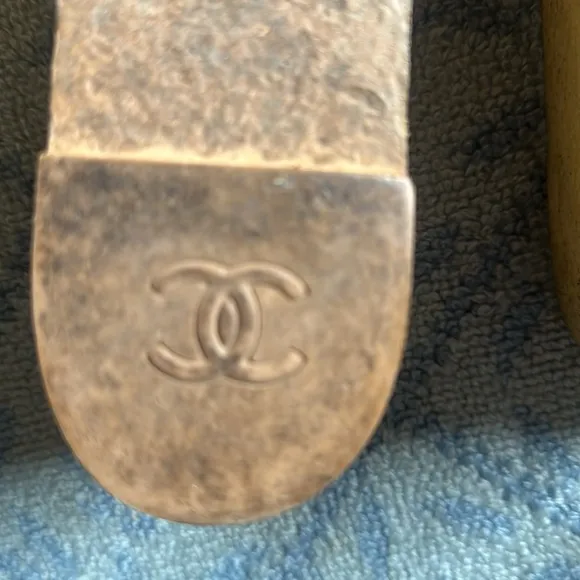 Chanel interlocking slides wedge sandal leather rubber sole authentic 41 10